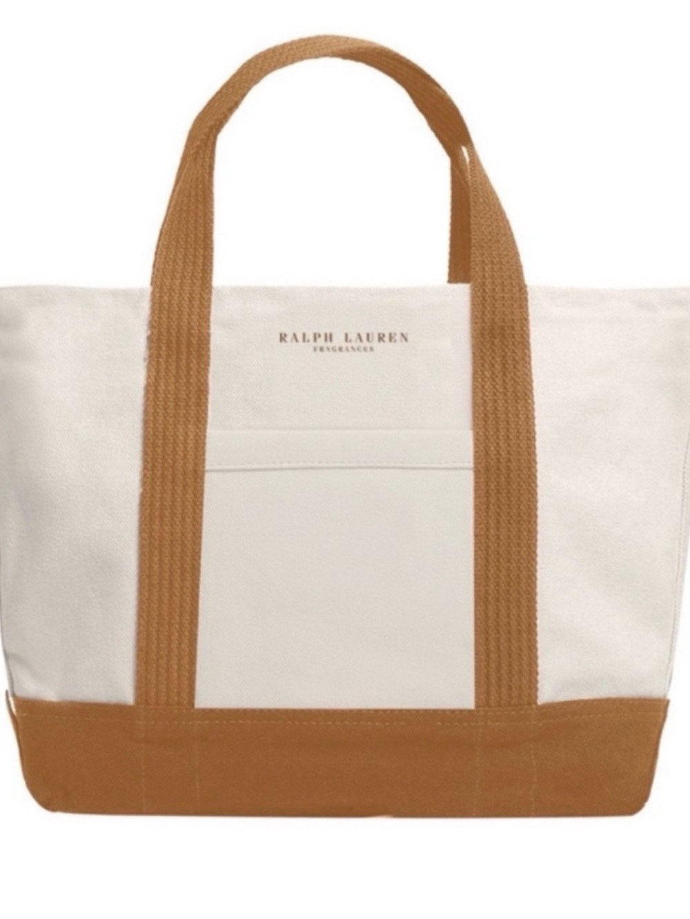 Ralph Lauren Fragrances Cream Canvas Tote with Tan Trim and Handles